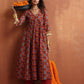 trueBrowns Maroon Flared Anarkali Kurta Set | Swadesiicart