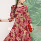 InWeave Women's Red Tropical Print Gota Long Dress - Swadesiicart