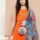 InWeave Women's Orange Mirror Work Aline Strappy Kurta Set Blue Fuchsia Or Dupatta - Swadesiicart