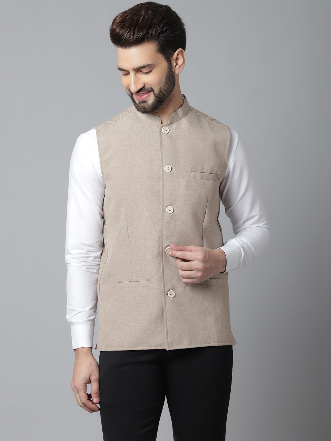 Even Apparels Men's Brown Nehru Jacket With Welt Pockets | Swadesiicart