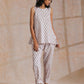 trueBrowns White With Grey Buta Block Print Cotton Sleeveless Co-Ord Set - Swadesiicart