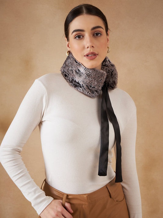 InWeave Women's Dark Grey Duble Shade Fur Neckpiece - Swadesiicart