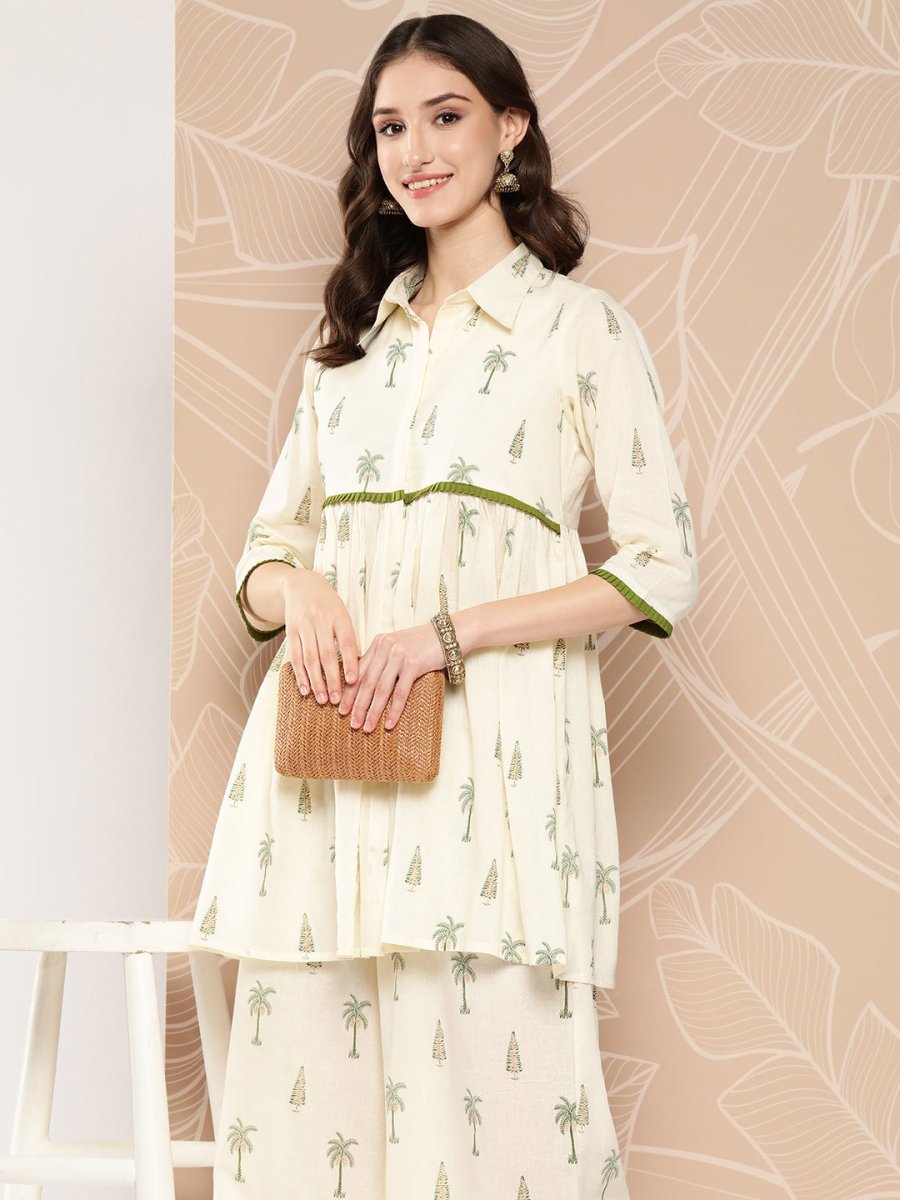 Ahalyaa Printed Cotton Tunic with Palazzos | Swadesiicart