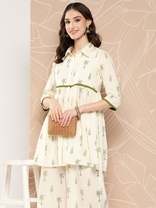 Ahalyaa Printed Cotton Tunic with Palazzos | Swadesiicart
