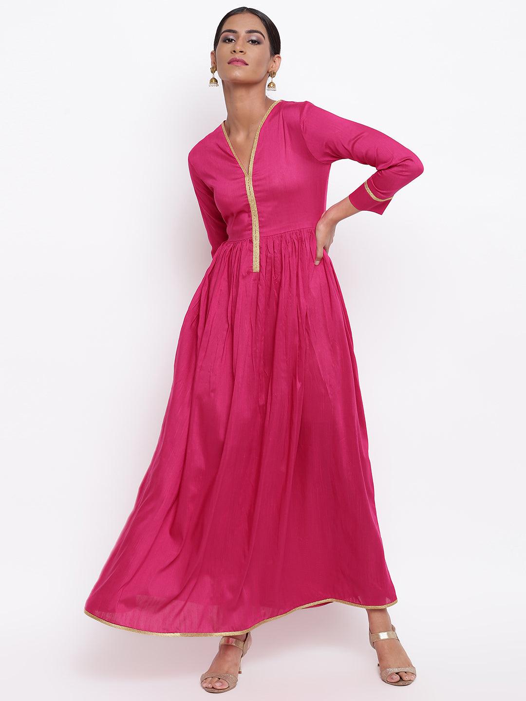 trueBrowns Pink Gold Lace Dress | Swadesiicart