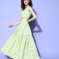 Ahalyaa Pure Cotton Green & White Printed Khari Print Ready to Wear Lehenga & Blouse With Dupatta | Swadesiicart