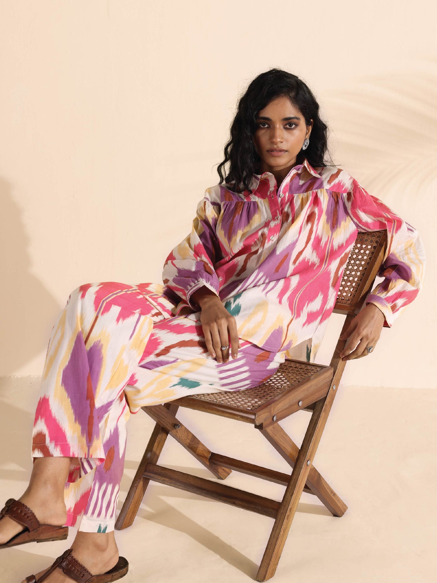 trueBrowns Pink Cotton Ikat Shirt Co-ord Set - Swadesiicart