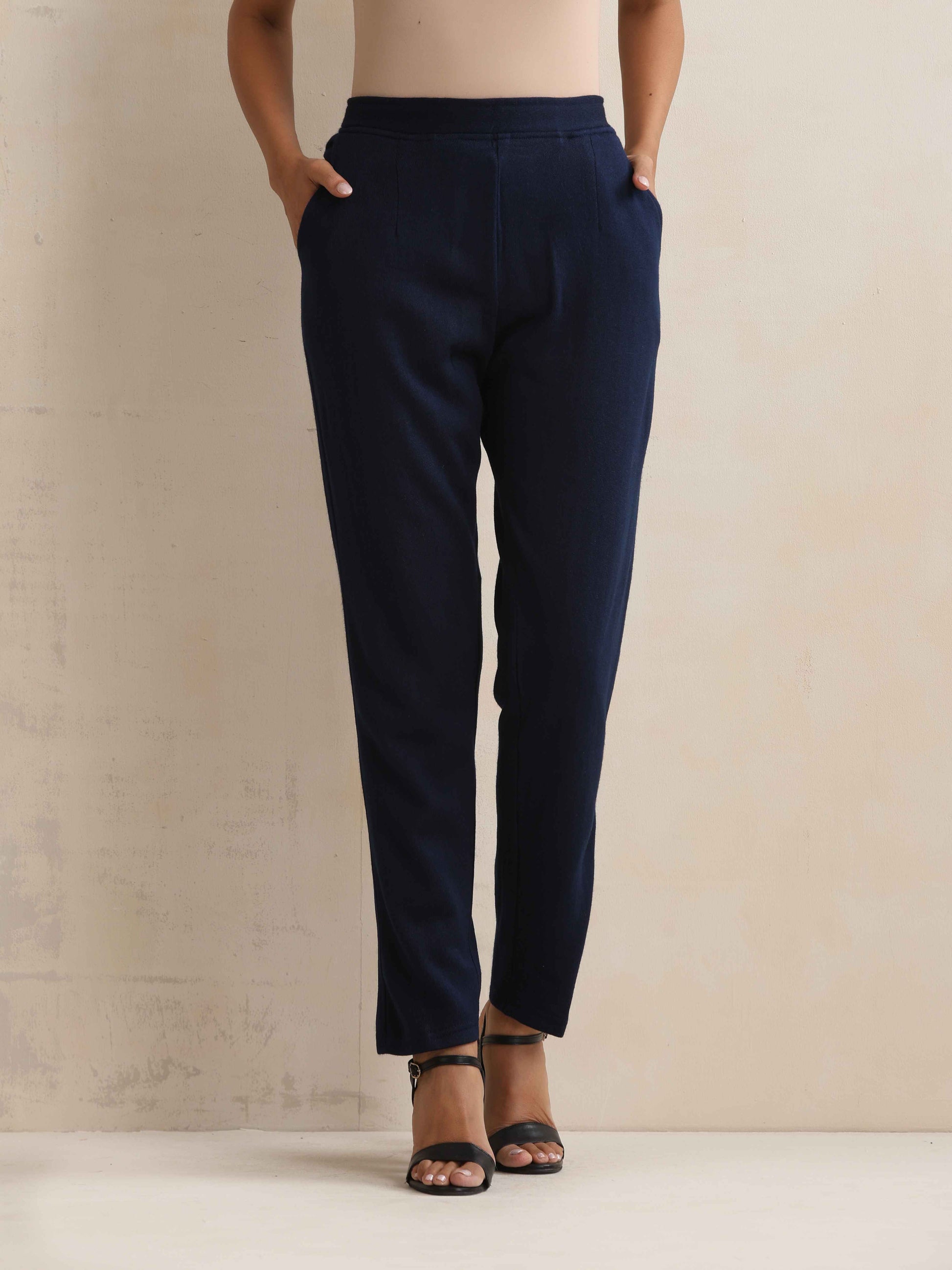 trueBrowns Navy Woollen Pants | Swadesiicart