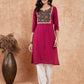 InWeave Women's Wine Printed Neck Patch Work Straight Kurta - Swadesiicart
