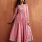 trueBrowns Pink Print Flared Anarkali Kurta Set | Swadesiicart