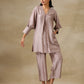 trueBrowns Grey Textured Silk Neck Pleat Co-Ord Set - Swadesiicart