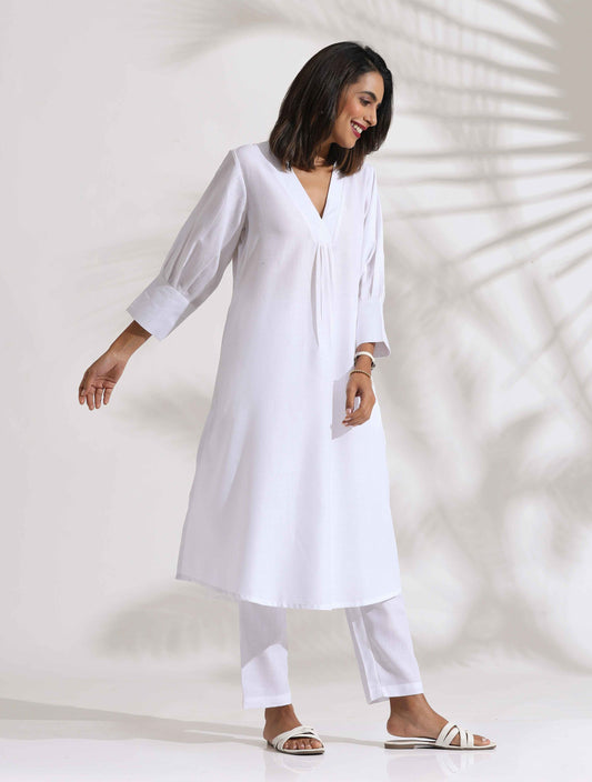 trueBrowns White Slub Kurta Set | Swadesiicart