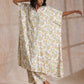 trueBrowns Pink Yellow Floral On White Block Print Cotton Panel Kaftan Kurta Pant Set | Swadesiicart