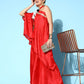 InWeave Women's Red One Shoulder Kurta Set With Gota Work - Swadesiicart