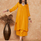 InWeave Women's Mustard Lurex Flared V Neck Kurta Palazzo Set - Swadesiicart