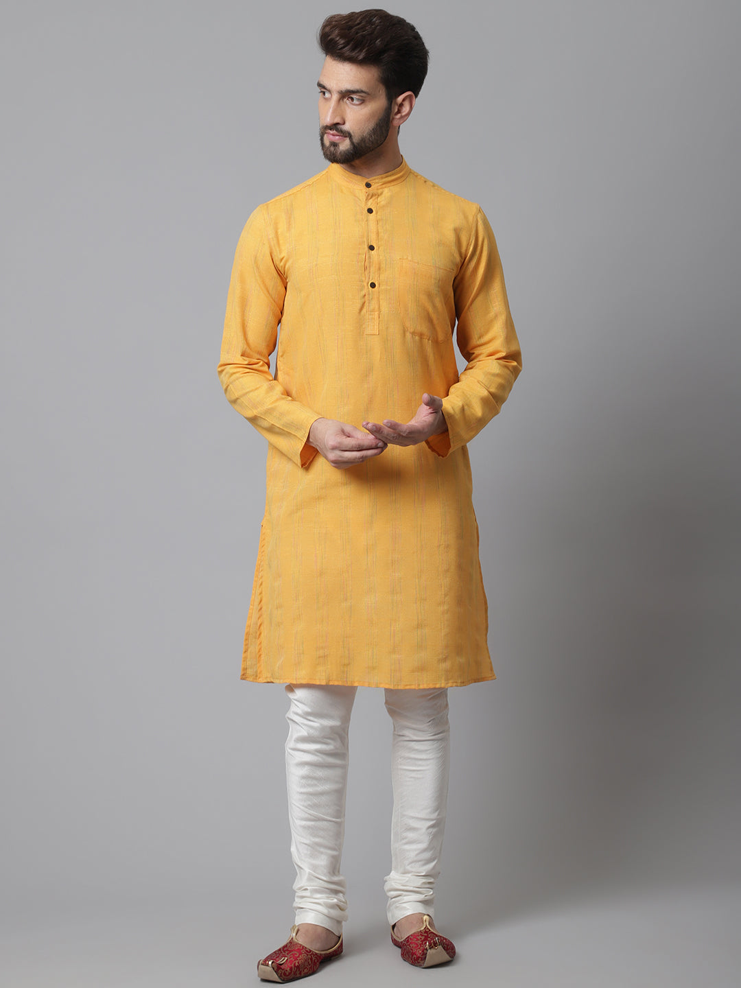 Even Apparels Yellow Kurta With Band Collar | Swadesiicart