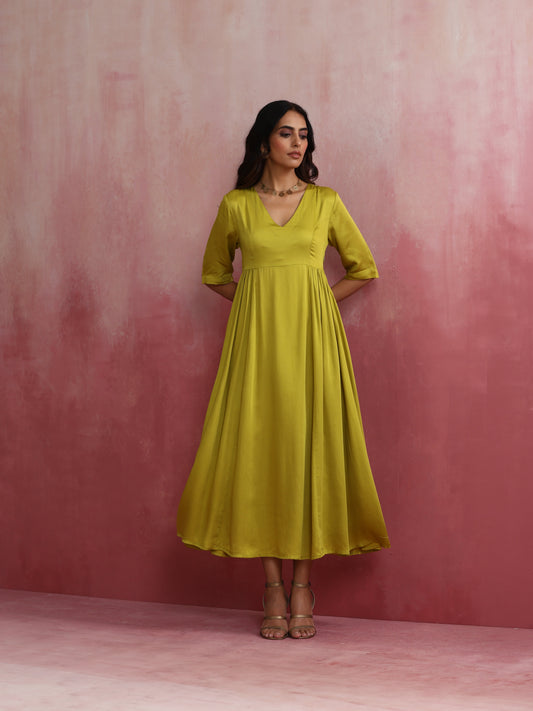 trueBrowns Modal Lime Green Dress | Swadesiicart