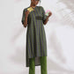 trueBrowns Grey Cotton Print Highlow Kurta Set | Swadesiicart