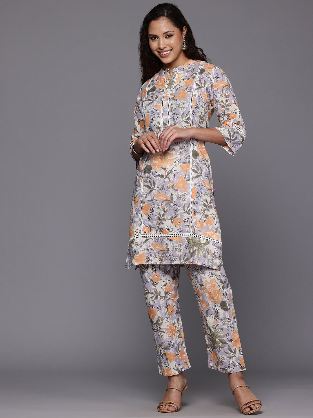 Varanga Women Purple Floral Printed Co-Ord Set - Swadesiicart