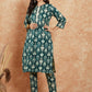InWeave Women's Peacock Blue Ikkat Print Gota Work Straight Kurta Pant Set - Swadesiicart