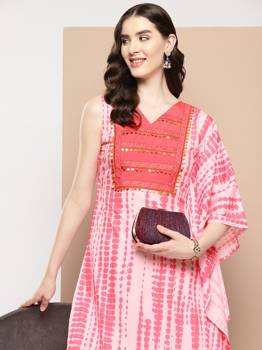 Ahalyaa Printed One-Shoulder Flared Sleeve Sequinned Kurta with Trousers | Swadesiicart