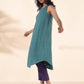 trueBrowns Turquoise Cotton Dobby Sleeveless Kurta Pant Set | Swadesiicart