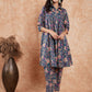 InWeave Women's Blue Green Pink Floral Print Flared Kurta Pant Set - Swadesiicart