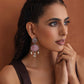 trueBrowns Silver Tone Pink Stone Dangle Earrings - Swadesiicart