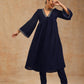 trueBrowns Midnight Blue Velvet Embroidered Kurta | Swadesiicart