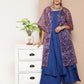 InWeave Ink Blue Strappy Set With Mauve Print Floral Cape - Swadesiicart