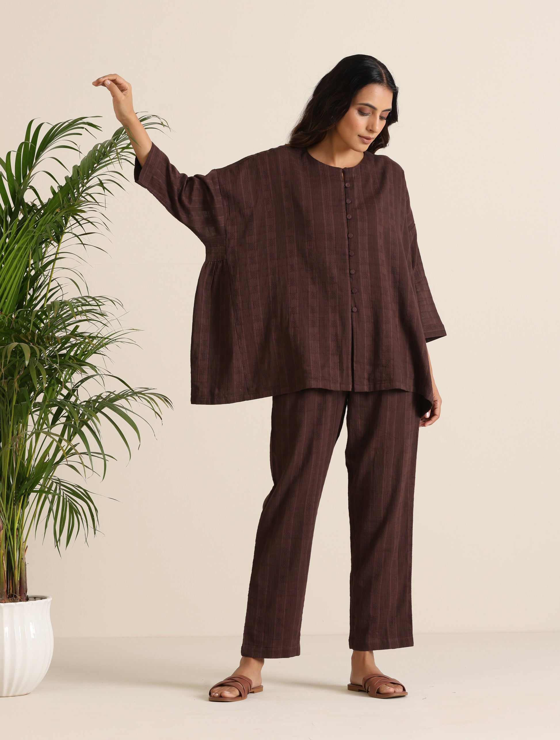 trueBrowns Cola Cotton Dobby Relaxed Co-ord Set - Swadesiicart
