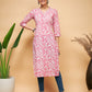 InWeave Women's Pink Foil White Print Angrakha Stright Kurta - Swadesiicart
