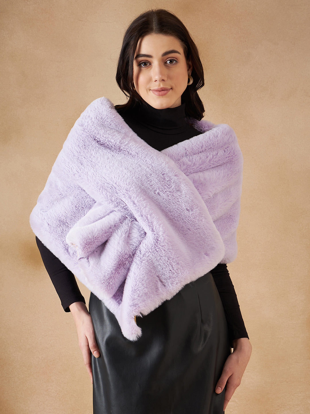 InWeave Women's Mauve Fur Cape - Swadesiicart