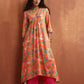 trueBrowns Orange Floral Print A-line Kurta Set | Swadesiicart