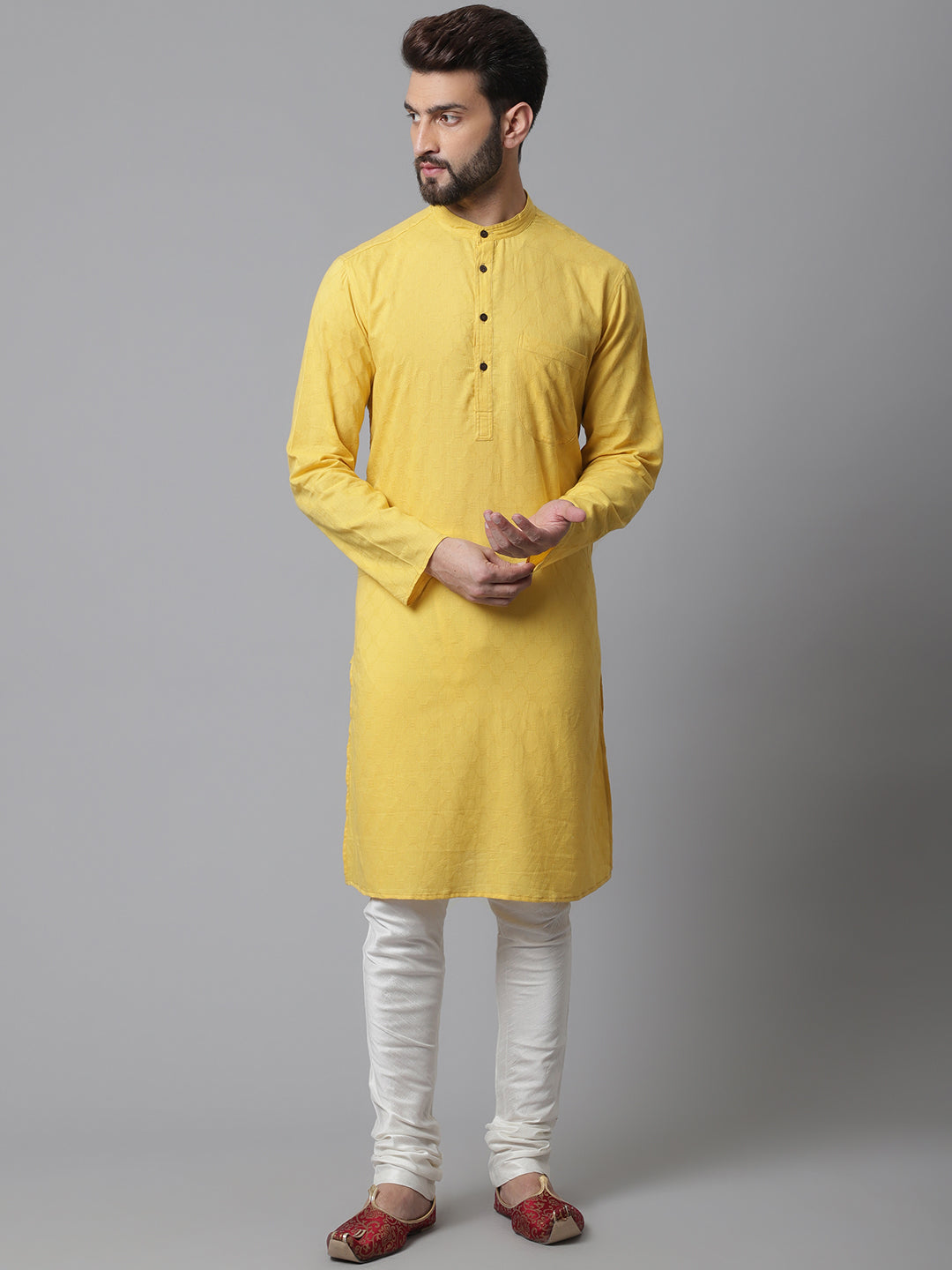 Even Apparels Yellow Pure Cotton Kurta With Band Collar | Swadesiicart