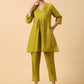 trueBrowns Cotton Linen Lime Green Pleated Co-Ord Set - Swadesiicart
