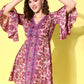 InWeave Women's Fuchsia Floral Prnited Bell Sleeve Short Dress - Swadesiicart