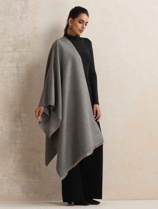 trueBrowns Grey Reversible Woollen Stole | Swadesiicart