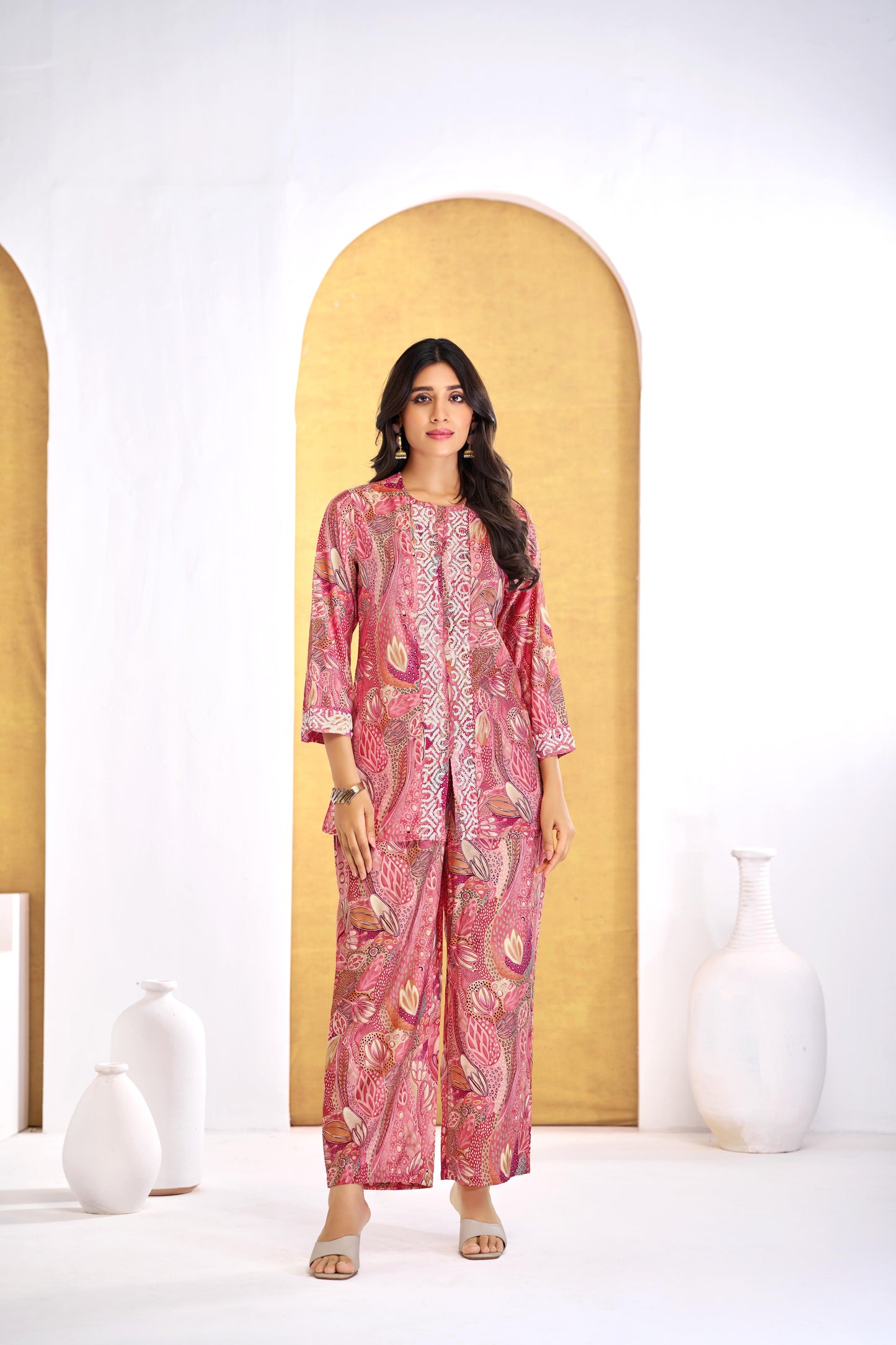 BulBul Saumya Rust Chanderi Co-Ord Set - Swadesiicart