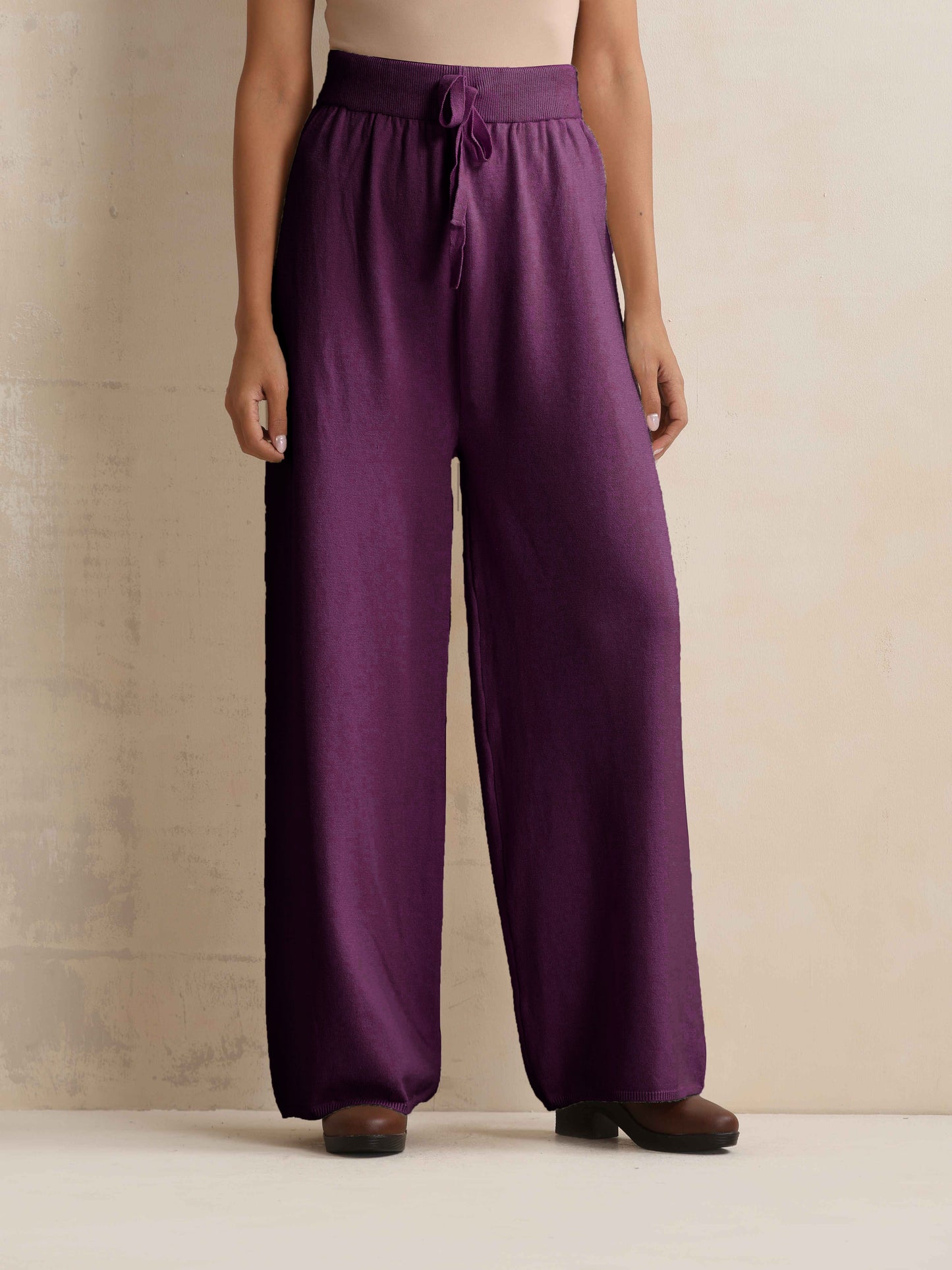 trueBrowns Purple Woollen Flared Pants | Swadesiicart