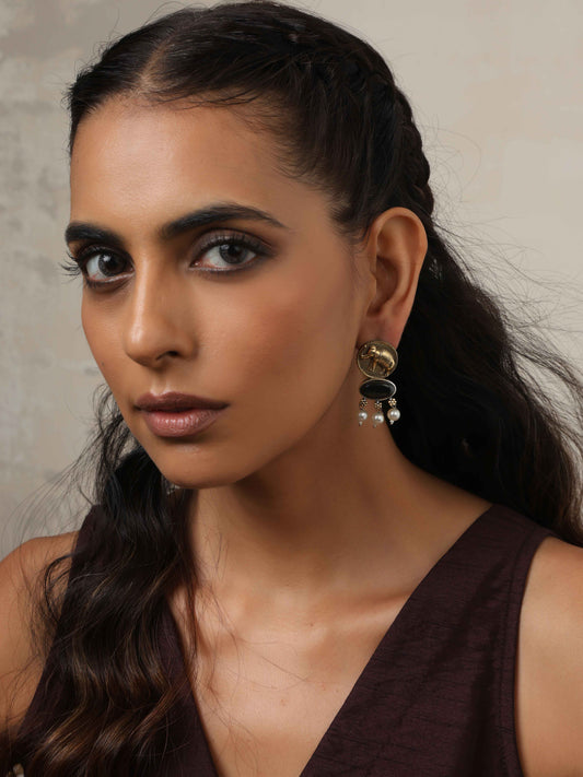 trueBrowns Gold Elephant Embossed Dangle Earrings | Swadesiicart