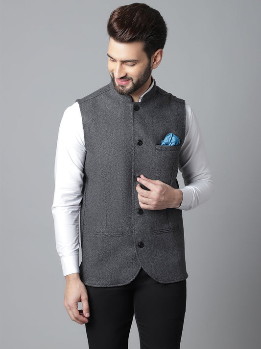 Even Apparels Men's Grey Pure Wool Nehru Jacket | Swadesiicart