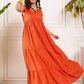 InWeave Orange V Neck Sleeveless Long Tiered Dress - Swadesiicart