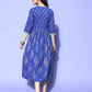 Ahalyaa Blue Floral Print Midi Empire Ethnic Dress | Swadesiicart