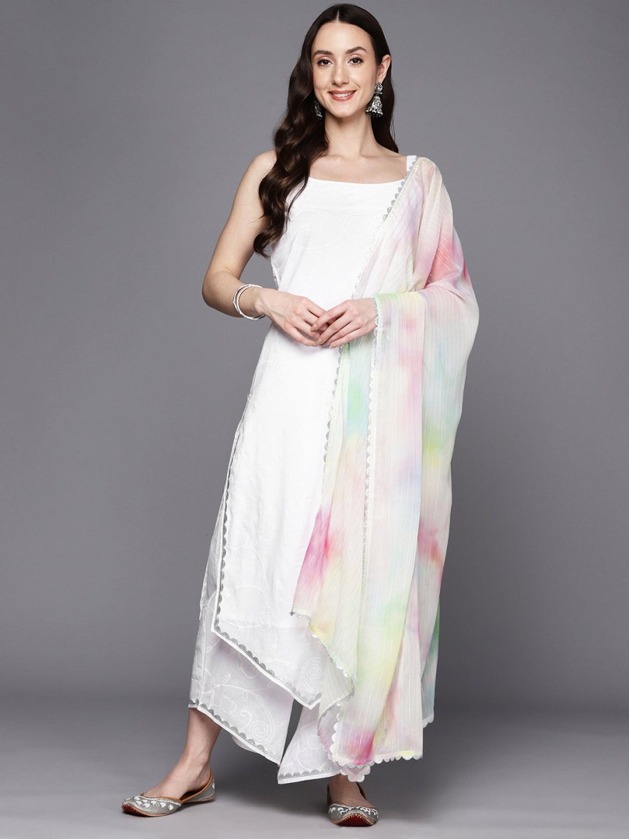 Ahalyaa Floral Embroidered Gotta Patti Pure Cotton Kurta With Palazzos & Dupatta | Swadesiicart