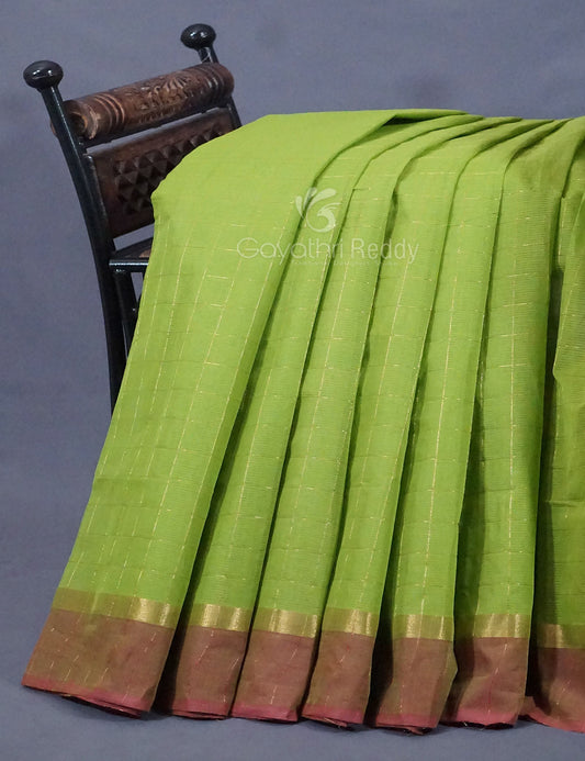 Dual Shade of Parrot Green And Mehndi Pure Mangalgiri Cotton By Gayathri Reddy Designer Studio | Swadesiicart