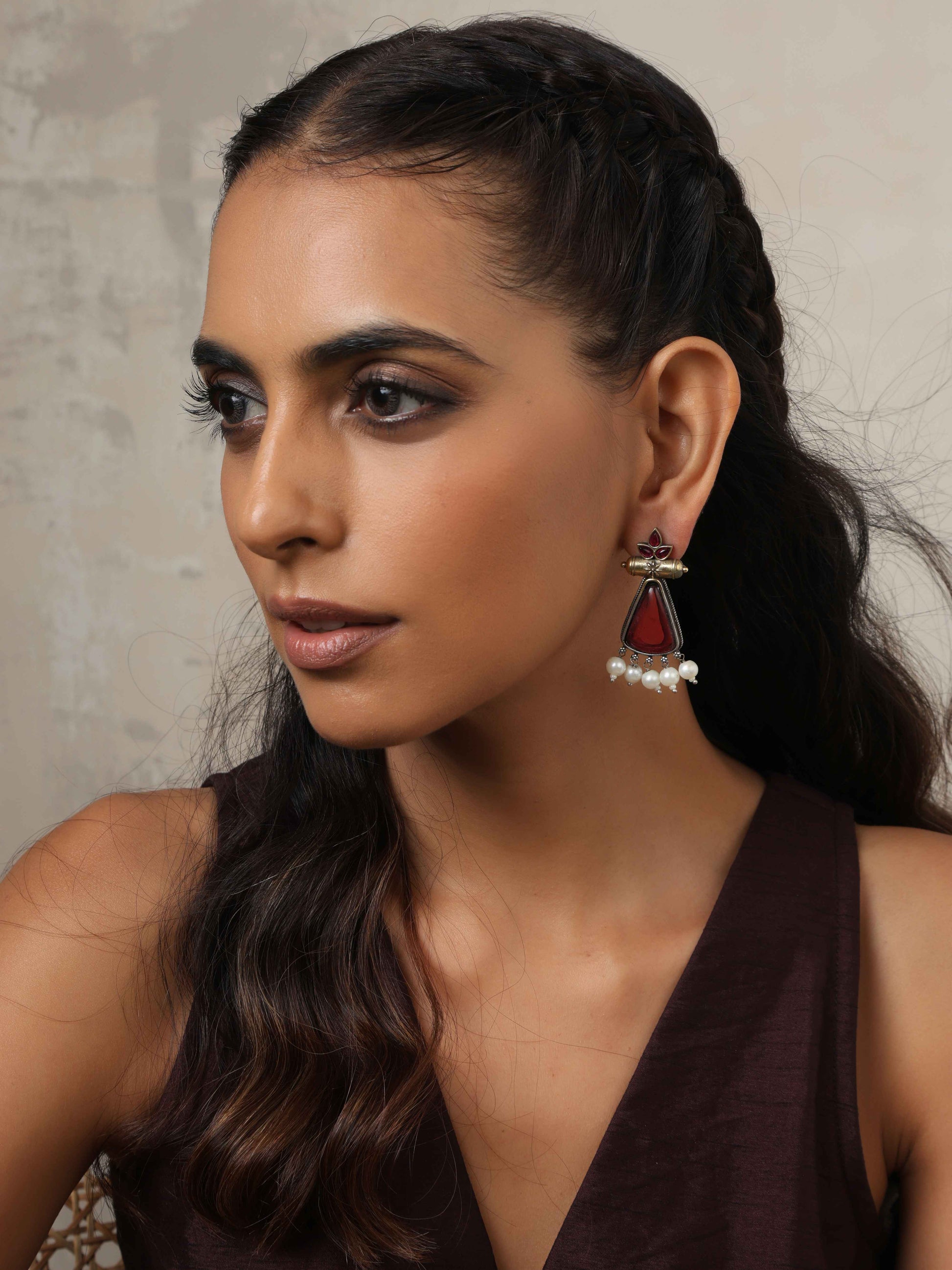 trueBrowns Silver Gold Tone Petal Dangle Earrings | Swadesiicart