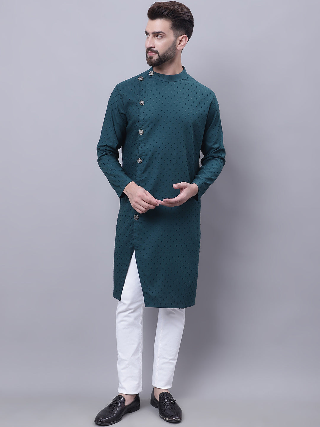 Even Apparels Green Sherwani Kurta With Asymetrical Cut | Swadesiicart