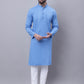 Even Apparels Blue Pure Cotton Kurta With Band Collar | Swadesiicart