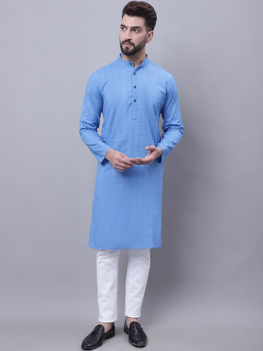 Even Apparels Blue Pure Cotton Kurta With Band Collar | Swadesiicart